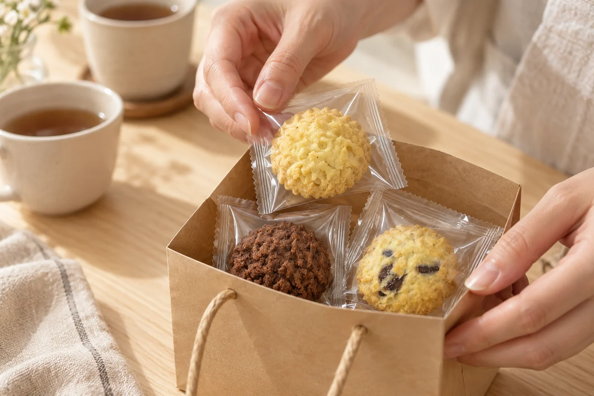 透明個包装のクッキーを手提げ袋に詰める活用イメージ